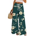 thumbnail image 2 of TRUBKH boho pants for women High Waist Wide Leg Pants Floral Solid Long Palazzo Pants Summer Print Boho Palazzo Pants High Waist Trousers With Pockets women's lounge boho outfits for women Brown L, 2 of 6