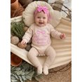 thumbnail image 4 of Cjfdfy Newborn Girl Outfit Long Sleeve Crew Neck Letters Bow Romper With Hairband Fall Clothes Aunties Bestie Baby Girl Clothes Letter Embroidery Waffle Fall Bodysuit Coming Home Outfit, 4 of 9