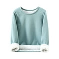 thumbnail image 3 of HVOBTTY Women's Long Sleeves Pajama Top, Pajama Top for Women, Women's Casual Comfortable Soft Solid Color Round Neck Long Sleeve Fleece Lined Thickened Warm Pajama Tops Green, XXL, 3 of 4
