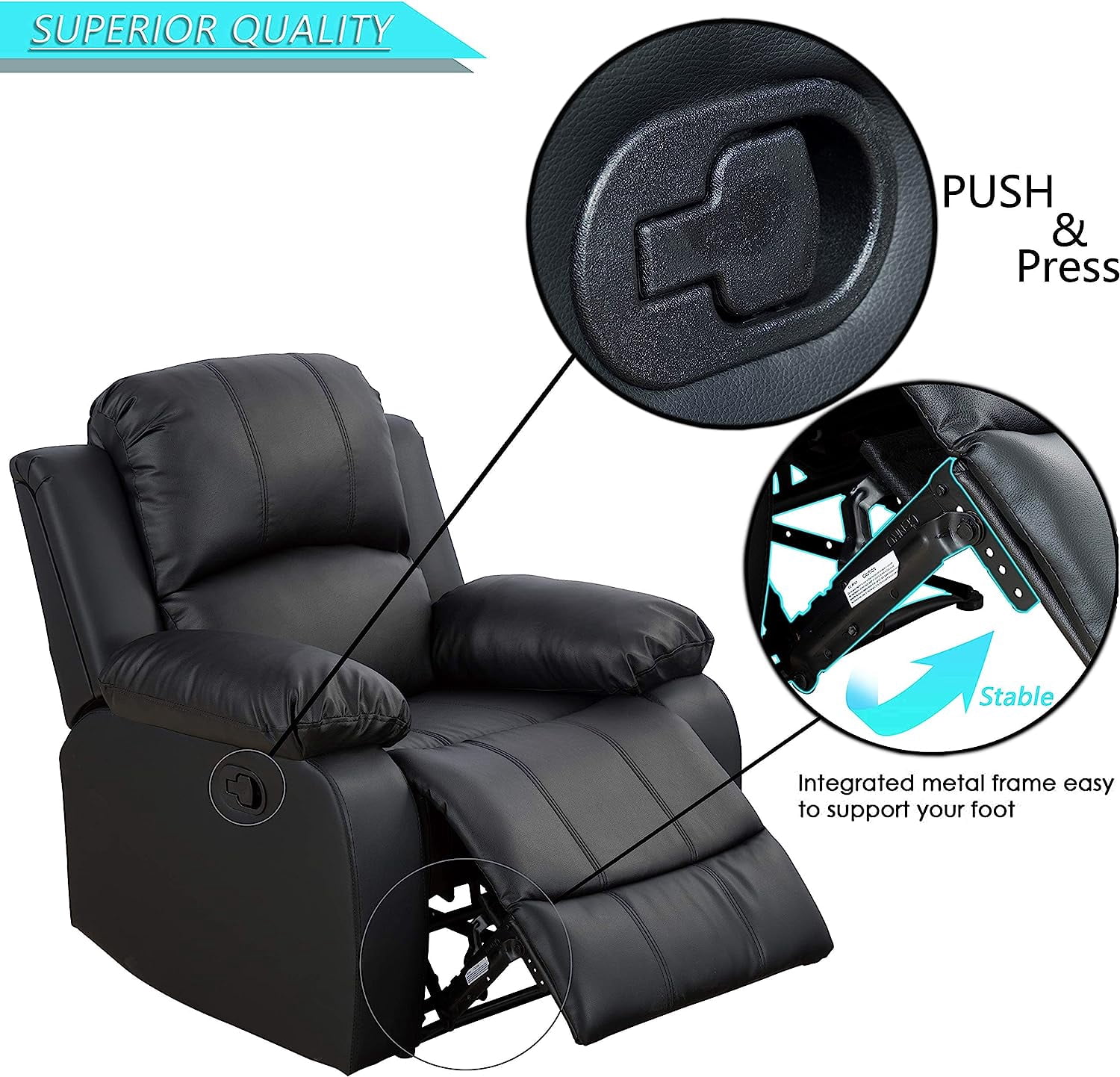 Golden Furniture 3 Piece Contemporary Faux Leather Reclining Living Room Set Black