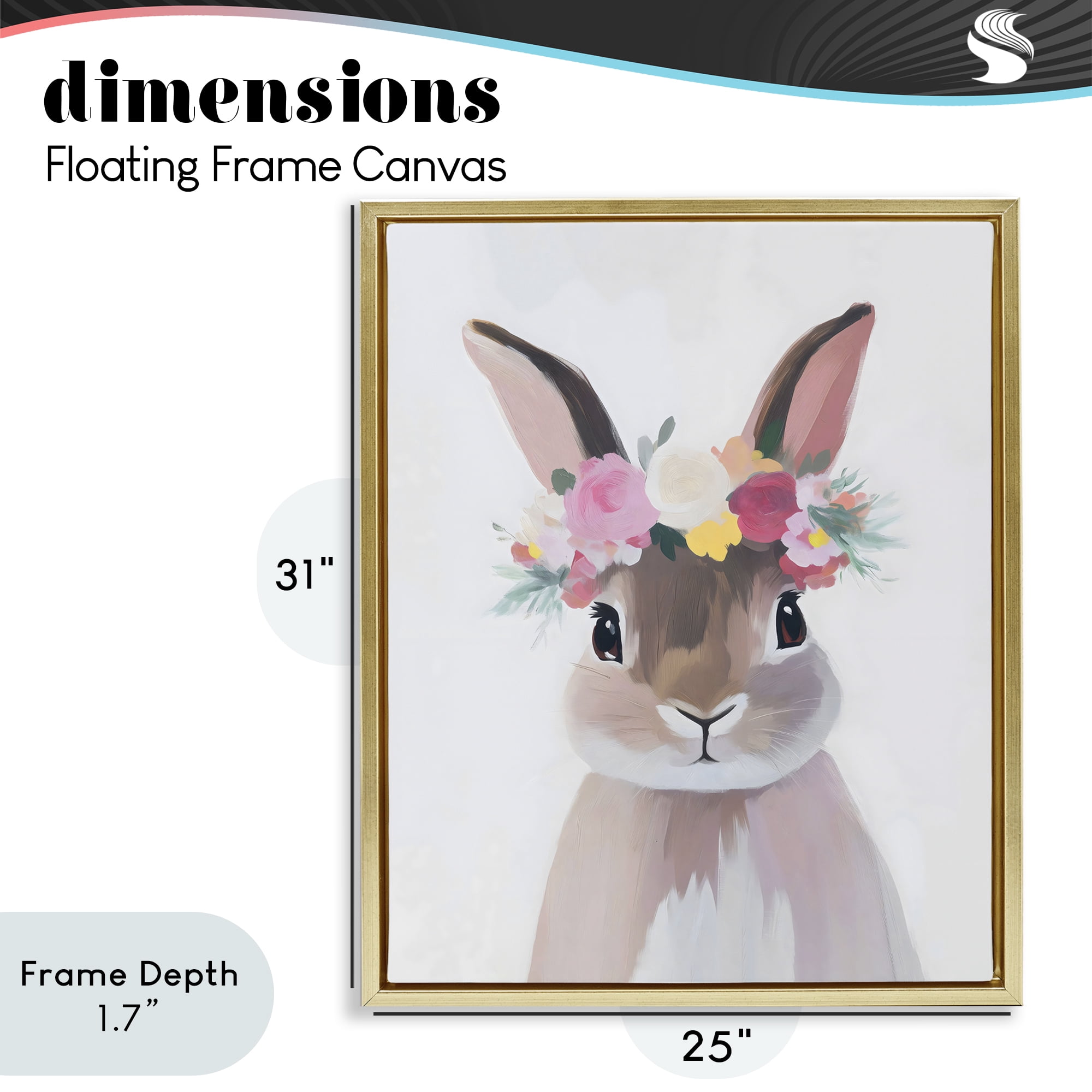 Stupell Industries Flower Crown Rabbit Gold Framed Floater Canvas Wall Art, design by The Prints Vibe