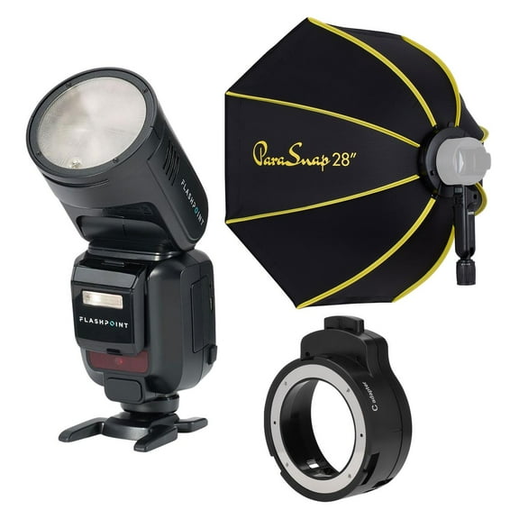 Flashpoint X100 TTL R2 On Camera Li-on Round Head Flash For Fuji, with Glow PS-B28K ParaSnap Octagonal Softbox (28")