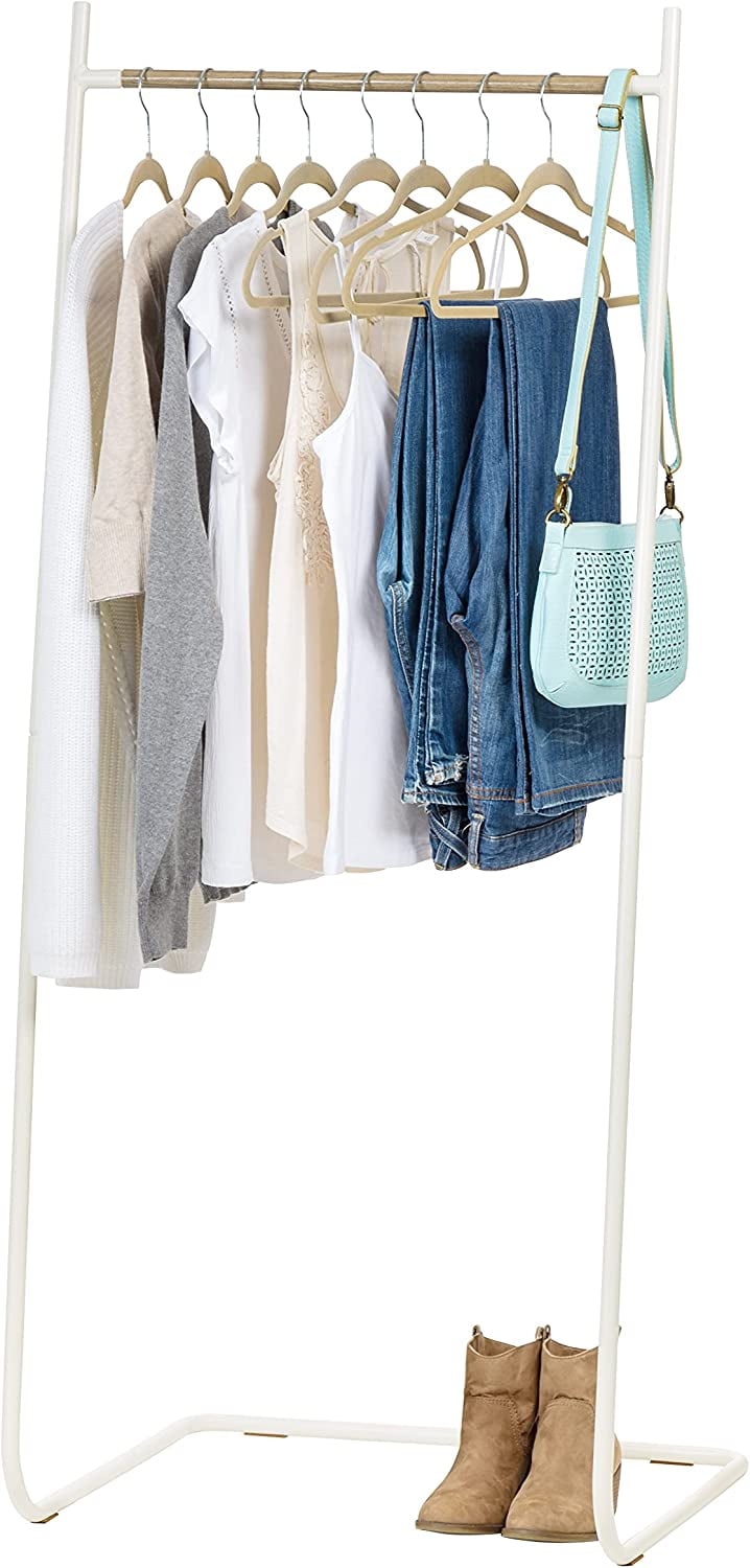 Clothing Rack, Clothes Rack with 2 Wood Shelves, Freestanding Clothing