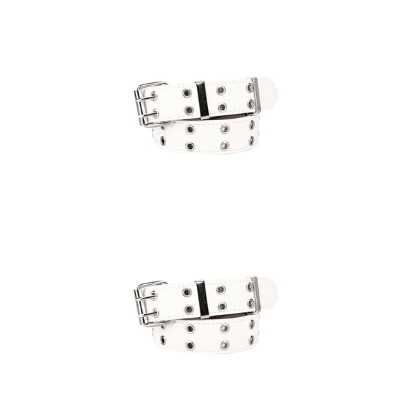 Cinturón de mujer Qarigey PU cuero nuevo estilo Punk doble agujero hebilla para Jeans Metal Blanco 2piezas