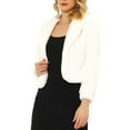 thumbnail image 4 of MODA NOVA Juniors Notched Lapel Long Sleeves Open Front Fleece Cropped Coat White XS, 4 of 5