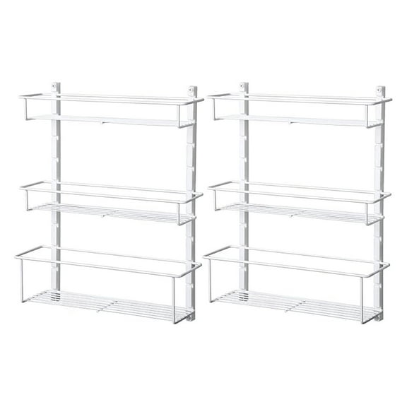 Adjustable 3 Shelf Spice Rack Organizer Kitchen Pantry Storage for Cabinet Door or Wall Mount with Metal Shelves, White (2 Pack)