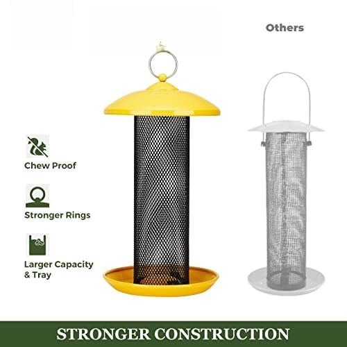 Finch Feeders for Outdoors Hanging, Metal Mesh Tube Bird Feeder for Nyjer/Thistle Seed, 2.5 lbs Large Capacity (Yellow)