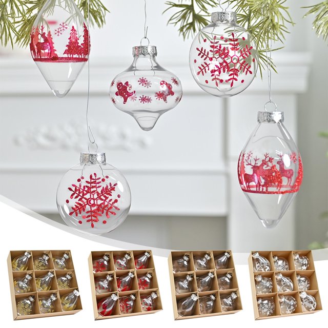 Bolas Decorativas De Plástico Juego de 9 bolas navideñas irregulares con forma de PET transparente para decorar el árbol, el hogar y las fiestas Yulucky