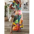 thumbnail image 1 of Vestido de fiesta largo con estampado Vintage de manga corta informal de verano para mujer 2022, ropa de descanso con cuello en V, vestido de mujer dividido, ropa de calle LingWen 9024735516781, 1 of 1