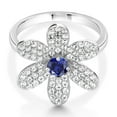 thumbnail image 3 of Gem Stone King Keren Hanan ART 925 Sterling Silver Blue Created Sapphire Flower Ring (1.48 Cttw), 3 of 5