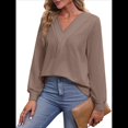 thumbnail image 3 of Camisetas de Larga para Mujer, Camisetas Informales con Cuello en V, Cómodas, Básicas y Suaves Marrón L, 3 of 10
