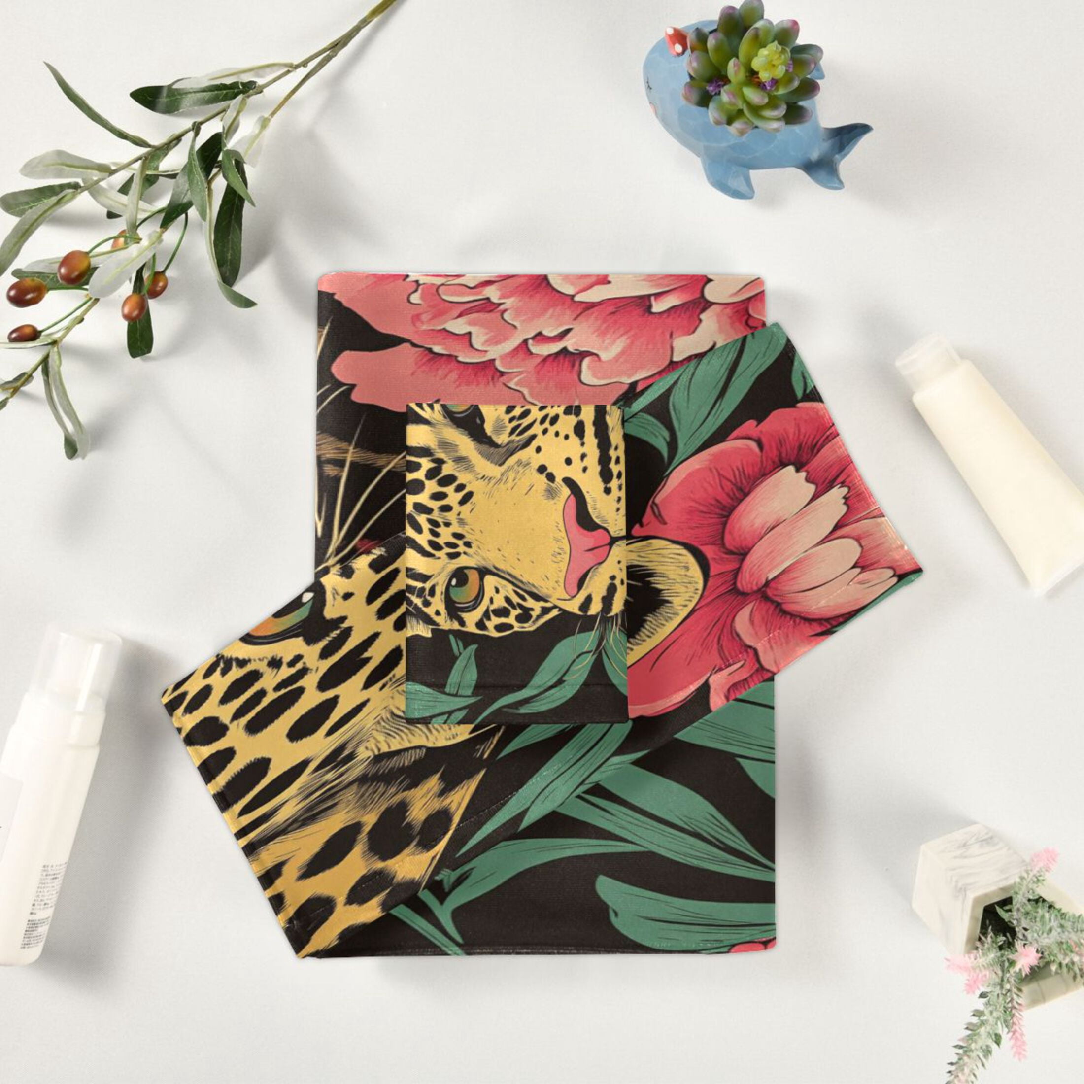 BZSMCE 3piece Bath Towel Sets Hand Bath Towels Fashion Leopard & Flowers Printed Towel Sets