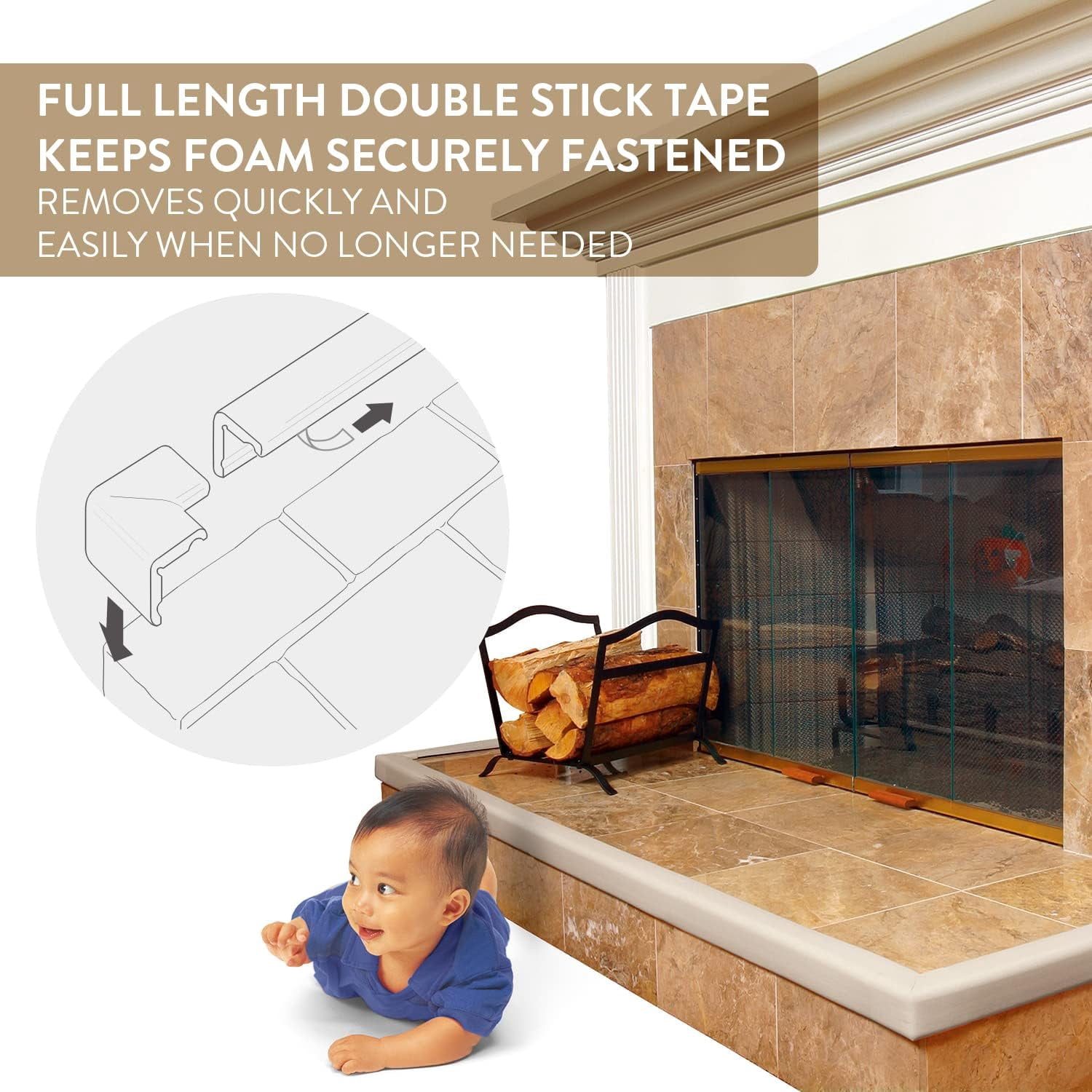 Prince Lionheart Fireplace Guard with Two Corners, Grey/Beige
