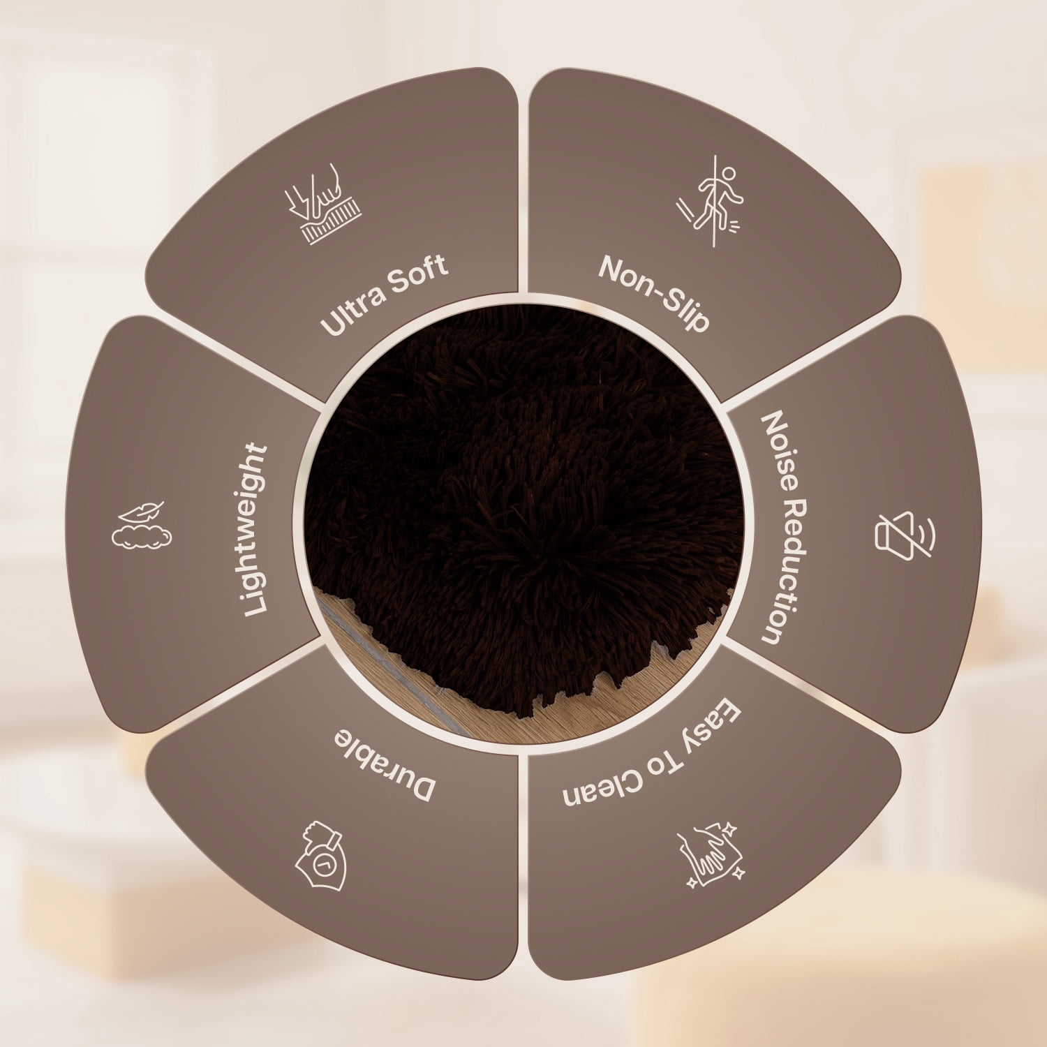 Moonlight20015 Area Rug 2x3ft non-slip Soft Fluffy Shaggy for Living Room Bedroom Décor Brown
