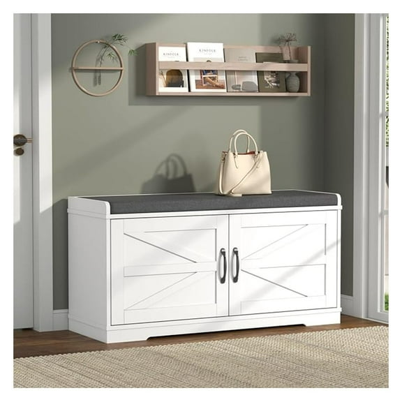 Shoe Storage Bench Entryway - 2 Tier Farmhouse Shoe Cabinet with Cushion