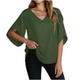 thumbnail image 2 of Sokhug Womens 3/4 Sleeve Butterfly Sleeve V Neck Blouse Loose Fit Chiffon Casual Flowy Solid Color Summer Shirts, 2 of 9