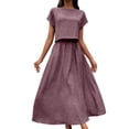 thumbnail image 2 of asdoklhq Summer Wedding Guest Dresses For Women Black Cocktail Dress Summer Crew Neck Short Sleeve Top & Midi Skirt Piece Set Purple 2X, 2 of 8