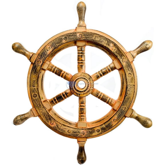 "Nagina International Nautical Wooden Antique Vintage Captain's Ship Wheel   - Pirate Home Decor Gifts - Nursery Wall Hangings (30 Inches, Antique   Brown)"