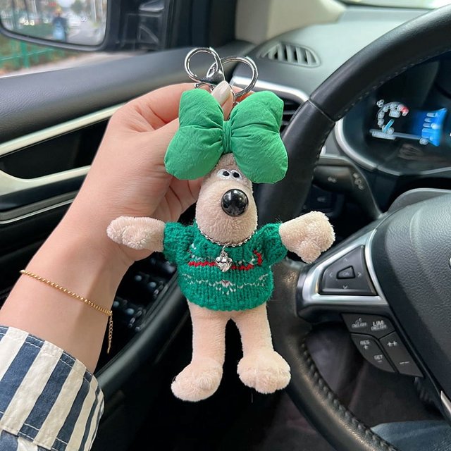 Suéter con lazo, llavero de peluche con forma de perro, bolso colgante, muñeco de dibujos animados lindo, regalo pequeño