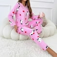 thumbnail image 5 of BLTIBY Flannel Pajama Sets for Women 2 Piece Crew Neck Valentine's Day Fuzzy Long Sleeve Pants Oversized Casual Sherpa Sleepwear Outfits Pink 2 XXL, 5 of 6