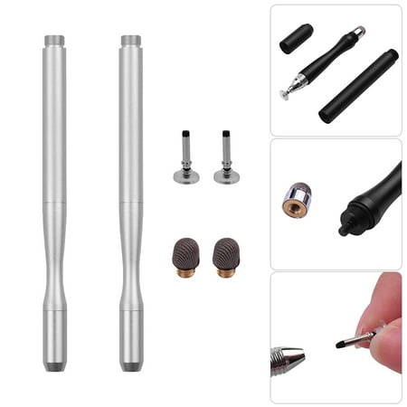 Touch Screen Drawing Stylus Fine Point 2 in 1 Stylus Pens with Fiber and Disc Universal Capacitive TouchScreens Stylus Pen for Cellphone Tablet Writing Drawing Pack of 2pcs 2Silver ()
