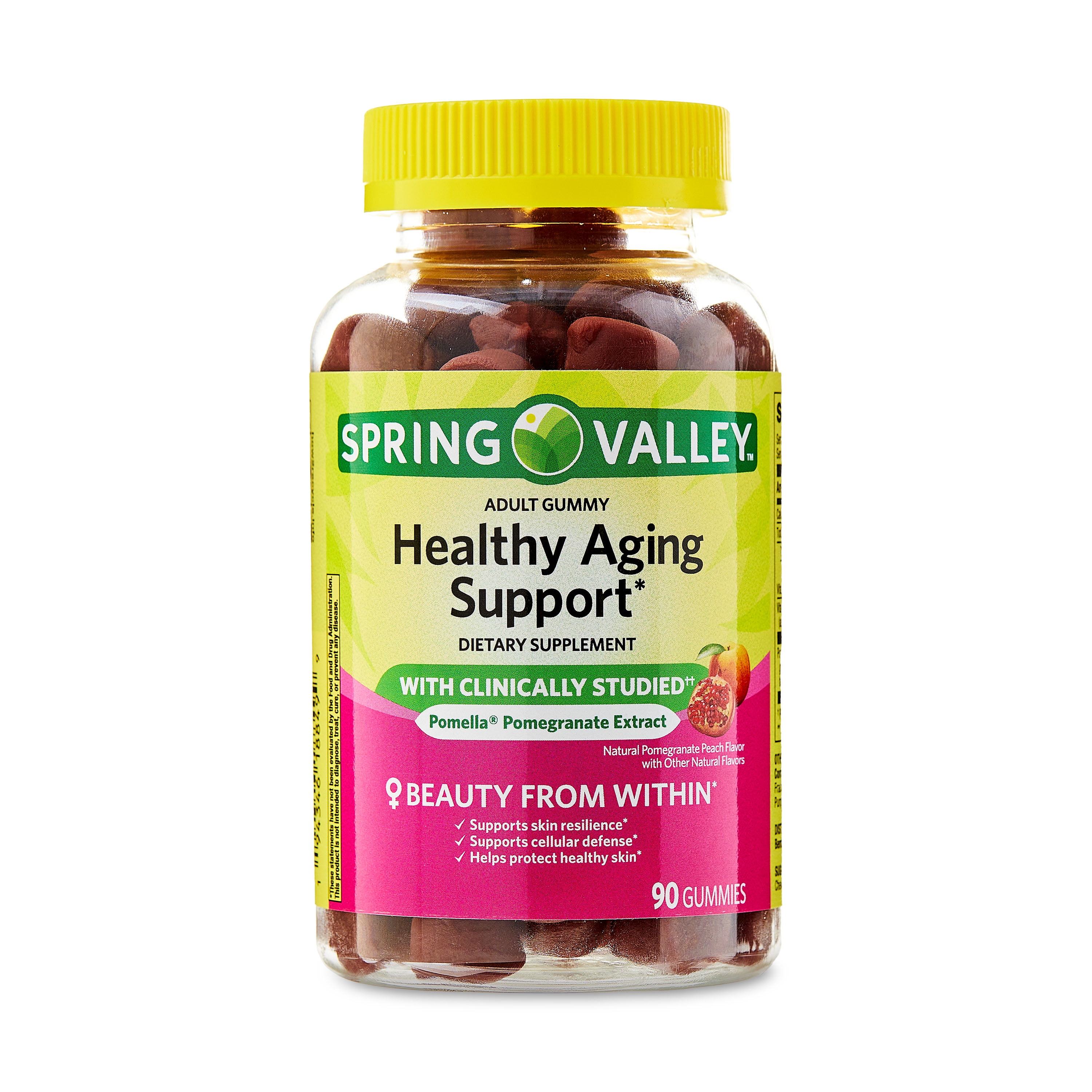 Spring Valley Healthy Aging Support Dietary Supplement Gummies for Beauty from Within, Pomegranate Peach Flavor, 90 Count