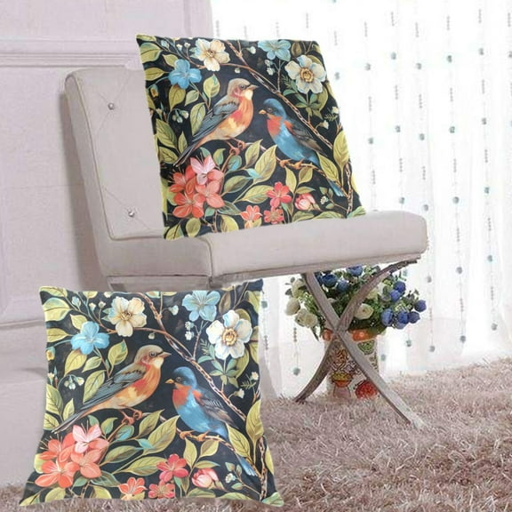 Birds with Flowers Throw Pillow Covers Set of 2 Decorative Pillow Cases for Chair Sofa Bedroom Living Room