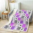thumbnail image 2 of Black White Milk Cow Print Blanket,Rustic Farmhouse Animal Skin Throw Blanket Daisy Flower Fleece Blanket 50"x60",Purple Checked Plaid Patchwork Grid Sherpa Blanket,Beehive Heart, 2 of 5