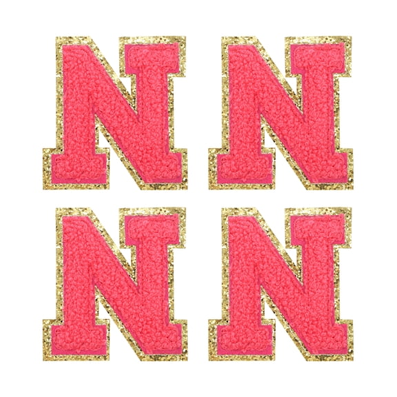 Uxcell 4Pcs Chenille Letter Patches Iron on Letter Patches Rose Red N Alphabet Decorative Repair Embroidered Patches