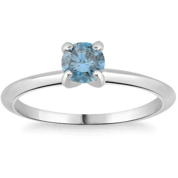 Pompeii 3/8Ct Round Cut Blue Diamond Solitaire Engagement Ring White or Yellow Gold 14k