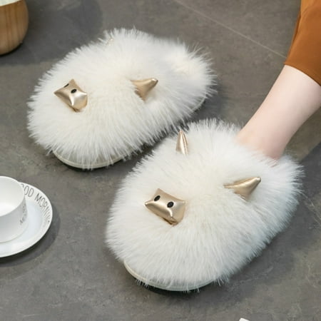 

AXXD Sandals Women Plush Slippers Fashion Indoor Home Thick Bottom Anti-skid Outdoor Wear(6.5 White)