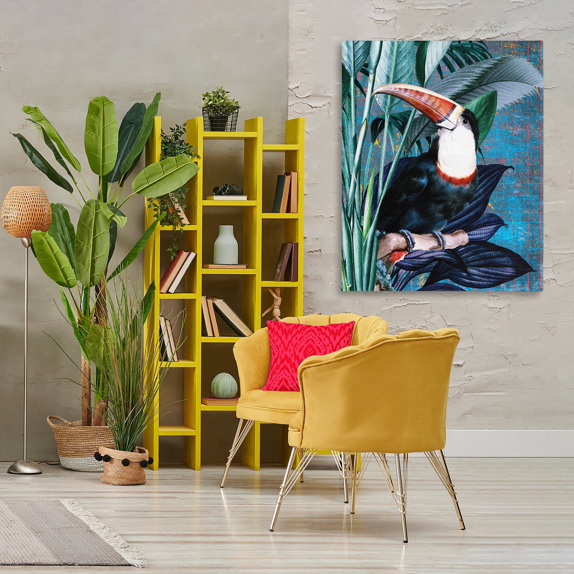 Stupell Industries Smiling Toucan on Branch Animals Painting Wrapped Canvas Art Print Wall Art, 36 x 48