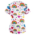 thumbnail image 4 of OIOLOYJM Scrub Tops Women Medical V-Neck Short Sleeve Cute Print Scrubs Breathable Soft Stretch T-Shirts Comfort Shirts with 2 Pockets Beige 2XL, 4 of 5