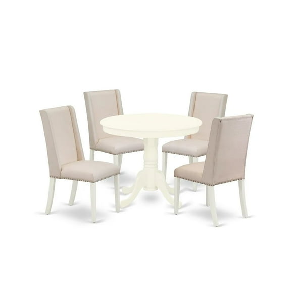 East West Furniture Antique 5-piece Wood Dining Set in Linen White