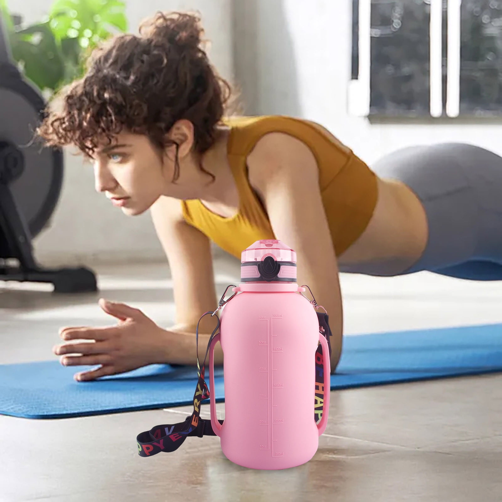 Collapsible Water Bottle 2L/64oz with Strap Handle, BPA Free Silicone Foldable Water Bottle with Detachable Straw, Sport Water Bottle for Traveler Fitness Gym Work Outdoor