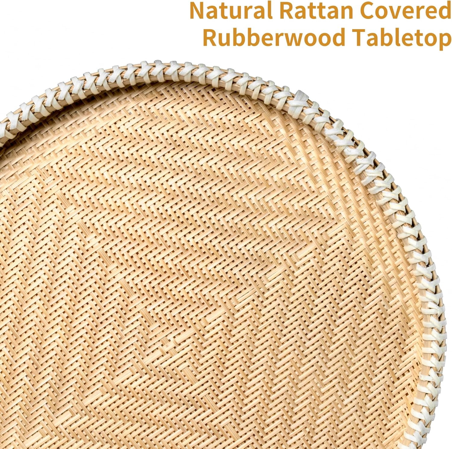 Rattan Round Side Table, Solid Wood Drink Table,Rubberwood‌ Small Drink Table for Small Spaces, Solid Wood Pedestal Coffee Tables, End Tables for Living Room, Sofa , Bedroom