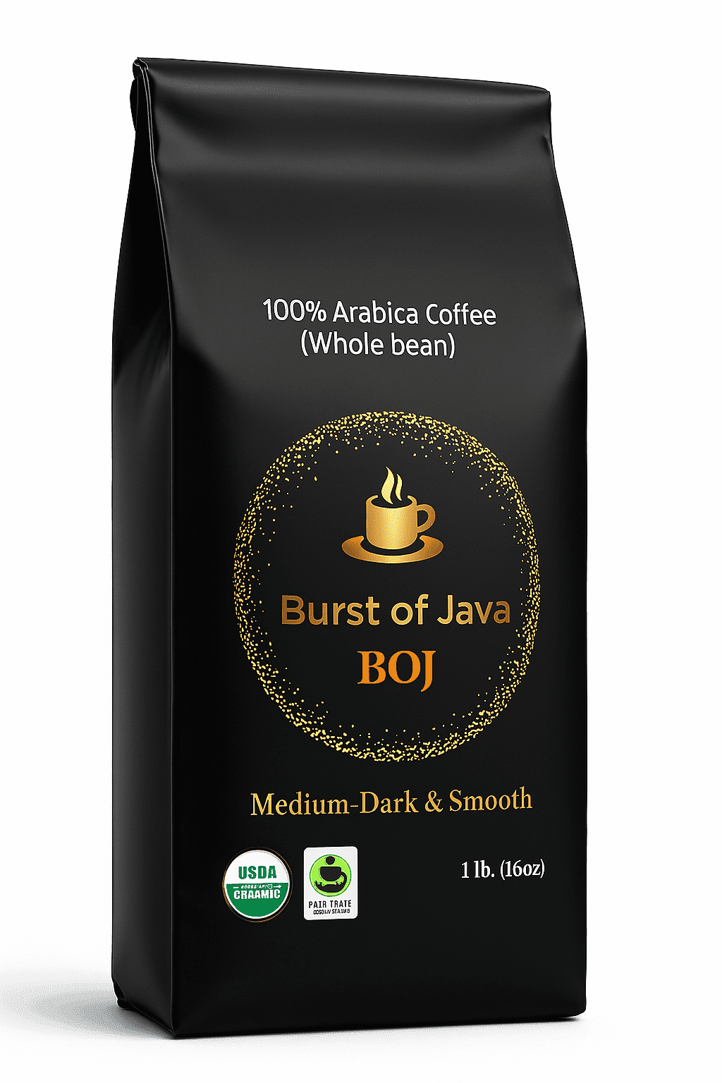 Organic Dark Roast Whole Bean Coffee | USDA Certified Fair Trade 100% Arabica | Bold Rich Strong Small Batch | Burst of Java 1 lb