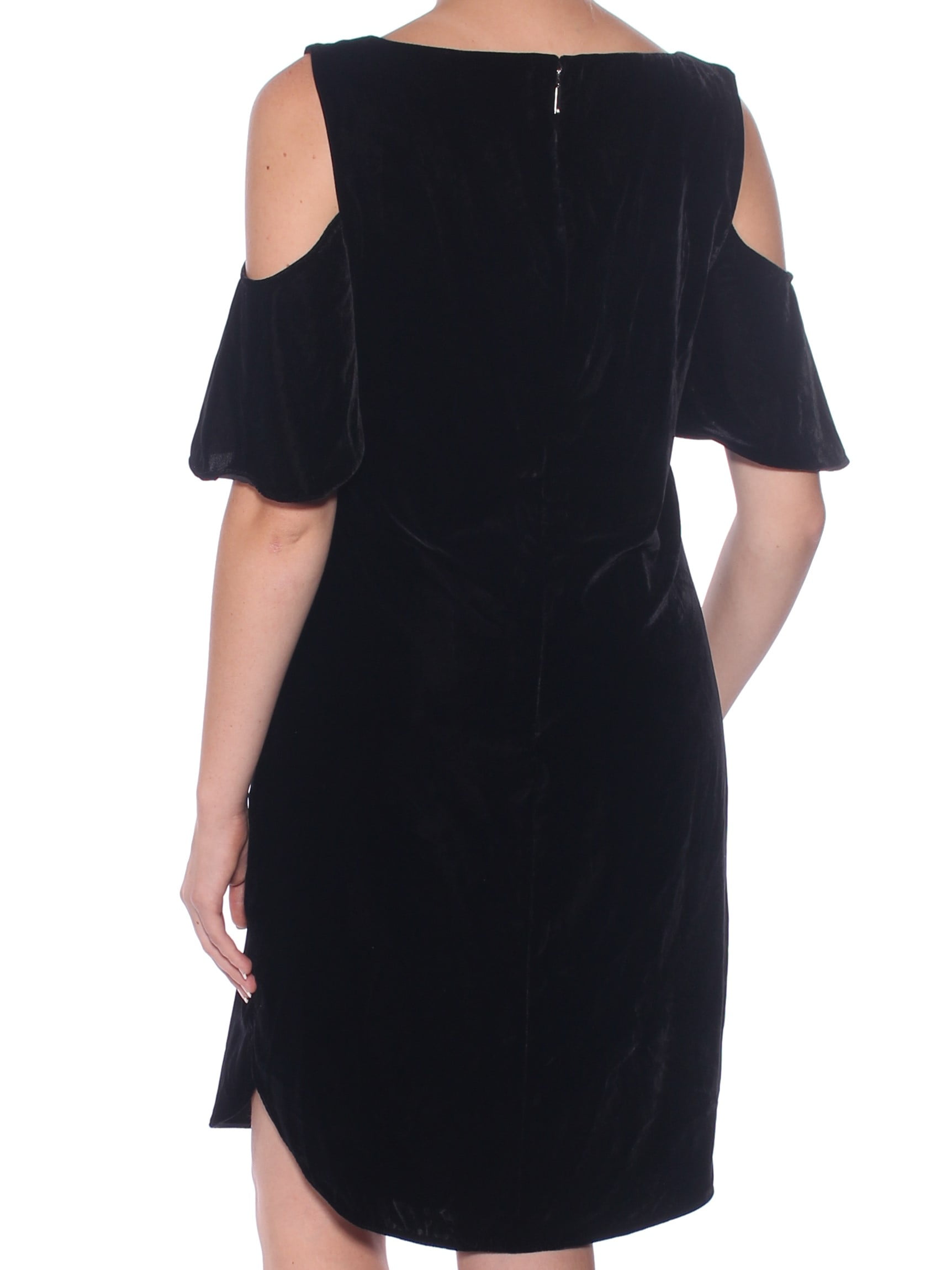 black cold shoulder cocktail dress