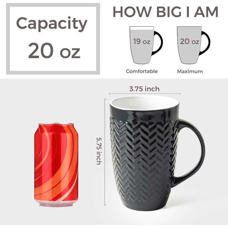 AmorArc Extra Large Coffee Mugs Set of 6, 20oz Ceramic Tall Coffee Mugs Set  with Textured Geometric Patterns for Latte/Tea/Beer/Hot Cocoa, Dishwasher &  Microwave Safe, Black - Walmart.com