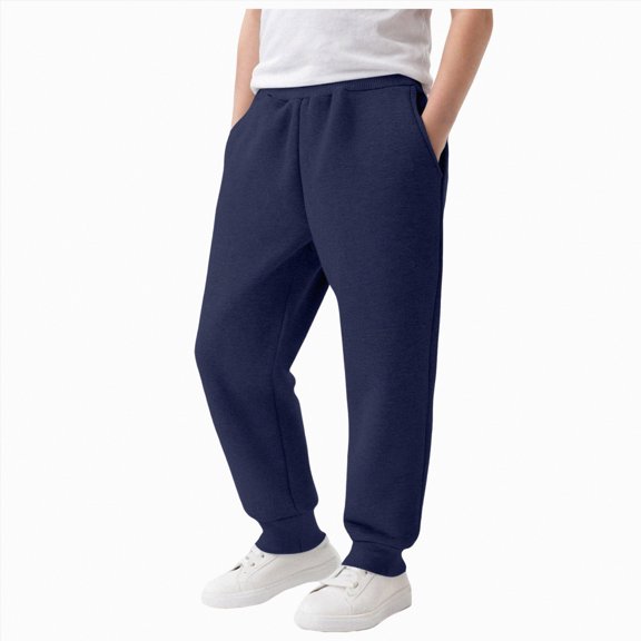 CAICJ98 Boys Girls Jogger Pants Fleece Lined Pants Soft Pull On Pants with Elastic Waistband, Casual Athletic Sweatpants Boys Girls (Navy,13-14 Years)