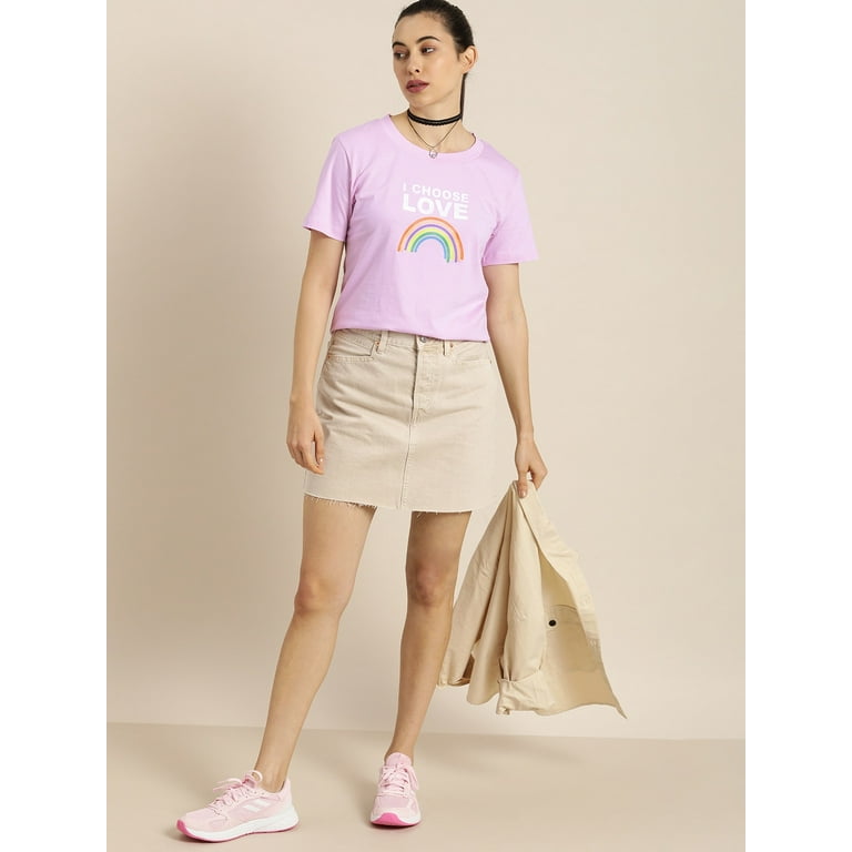 Moda Rapido - By Myntra Casual T-Shirts For Women Pink Printed Short  Sleeves Regular Pure Cotton Round Neck Ready to Wear T-shirt Clothing 