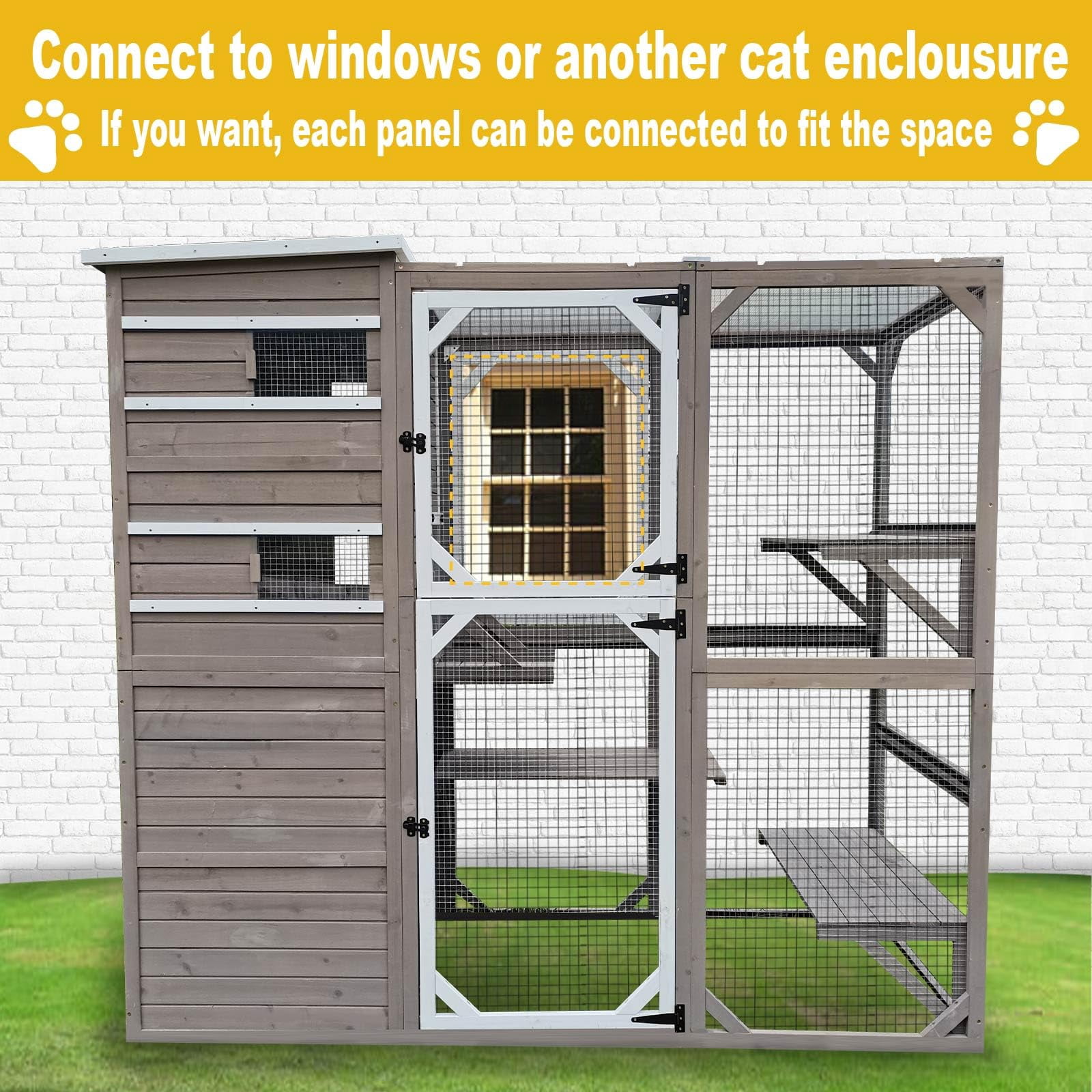 Gowoodhut Catio Cat Enclosures Outdoor Wooden Weatherproof Cat House, Indoor Compatible