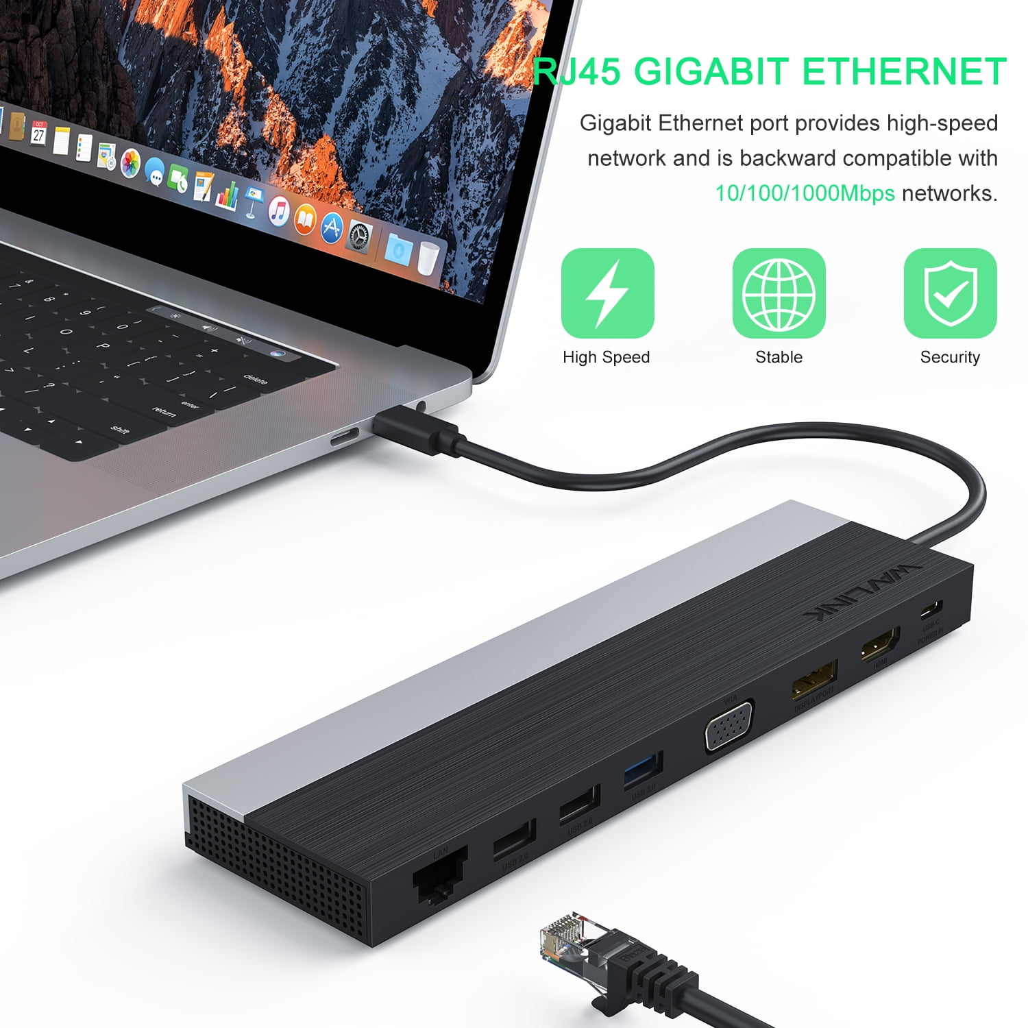 Wavlink USB C 12-in-1 Triple Display Type-C Hub Docking Station with HDMI DP and VGA, 100W PD3.0 Charging, Ethernet and USB Ports