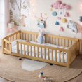 thumbnail image 2 of UHOMEPRO Twin Size Montessori Floor Bed with Door, Safety Guardrails & 7 Removable Slats, Low Profile Wood Floor Bed Frame for Kids, No Box Spring Needed, Natural, 2 of 10