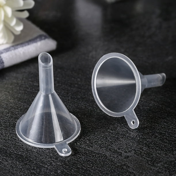 Embudo pequeño, mini embudos de plástico transparente de 1,18 pulgadas para líquido de llenado de botellas de laboratorio científico, aceites esenciales, perfume (paquete de 100)