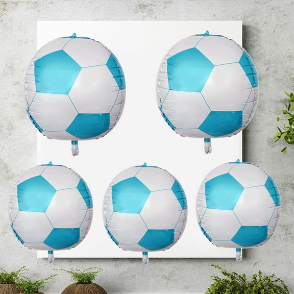 Worgeous 5pcs 24inch 4D Football Aluminum Foil Balloon Mylar Balloons Party Supplies for Birthday Sports Theme Party Decoration (Blue)
