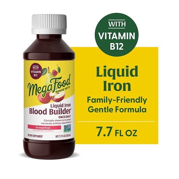 MegaFood Blood Builder Liquid Iron Supplement - Ages 4  - Vegan - 7.7 fl oz, 23 Servings