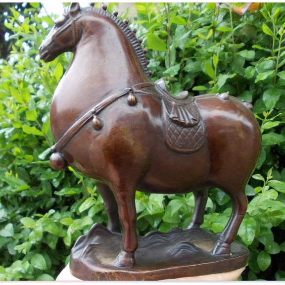 Bronze War Horse, Pure Copper Statue of Horse, Brass Sculpture Collectable Table Decor Animal Figurine for Living Room Home Decorations Gift