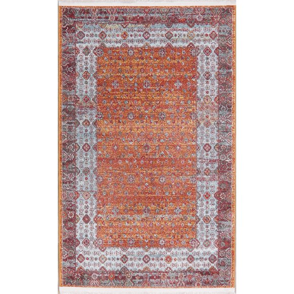 Orange All-Over Distressed Geometric Turkish Oriental Area Rug