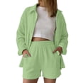 thumbnail image 2 of ibiyuan Women'S 2 Piece Outfits Women's Casual Spring Fashion Set Long Sleeve Shirt and High Waist Drawstring Shorts Solid Two Piece Outfit, 2 of 6